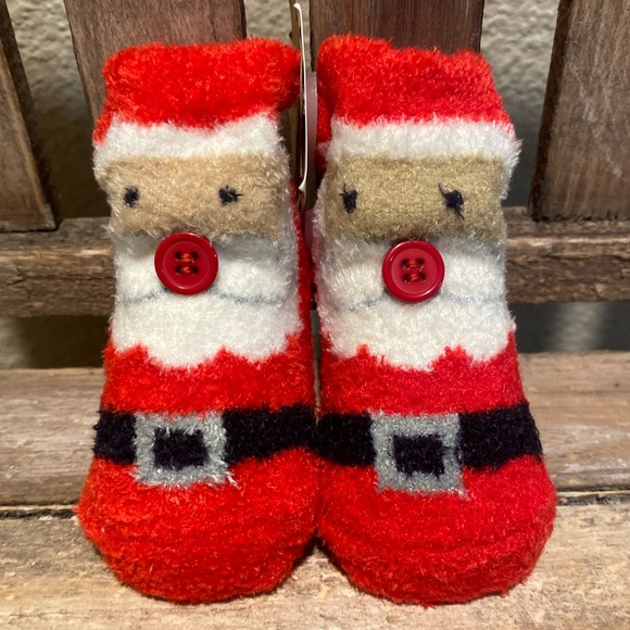 Mud Pie Santa Claus Socks 0-12 Months, Chenille Christmas Socks, Baby Socks - Picture 3 of 13